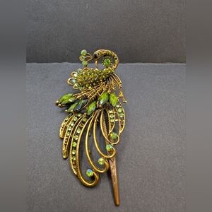 Vintage Green and Gold Peacock Hair Pin